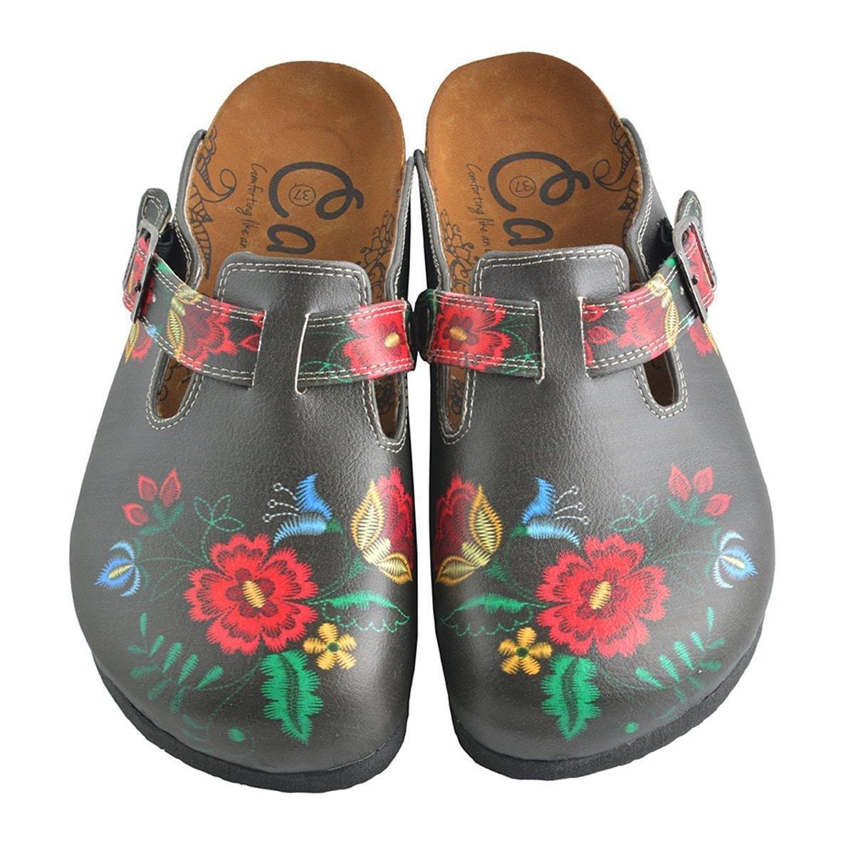 Gray & Red Floral Clogs WCAL355 (737670103136)