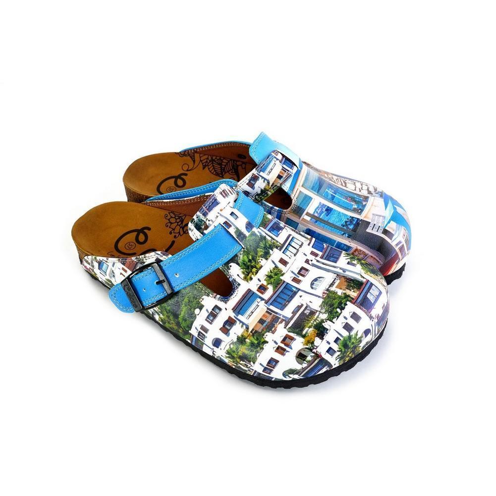 Blue and White Colored, Home Patterned Clogs - WCAL367 (774939705440)