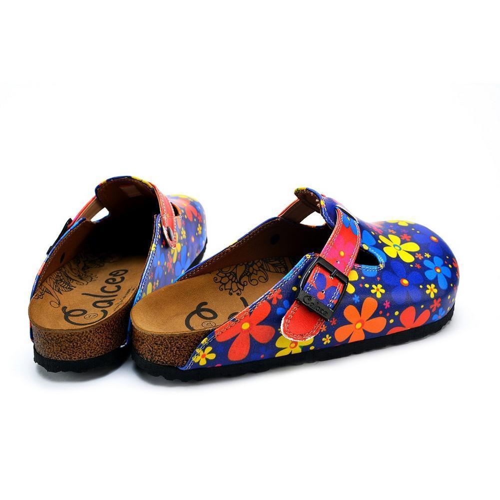 Blue Colored and Colorful Flowers Patterned Clogs - WCAL371 (774940328032)