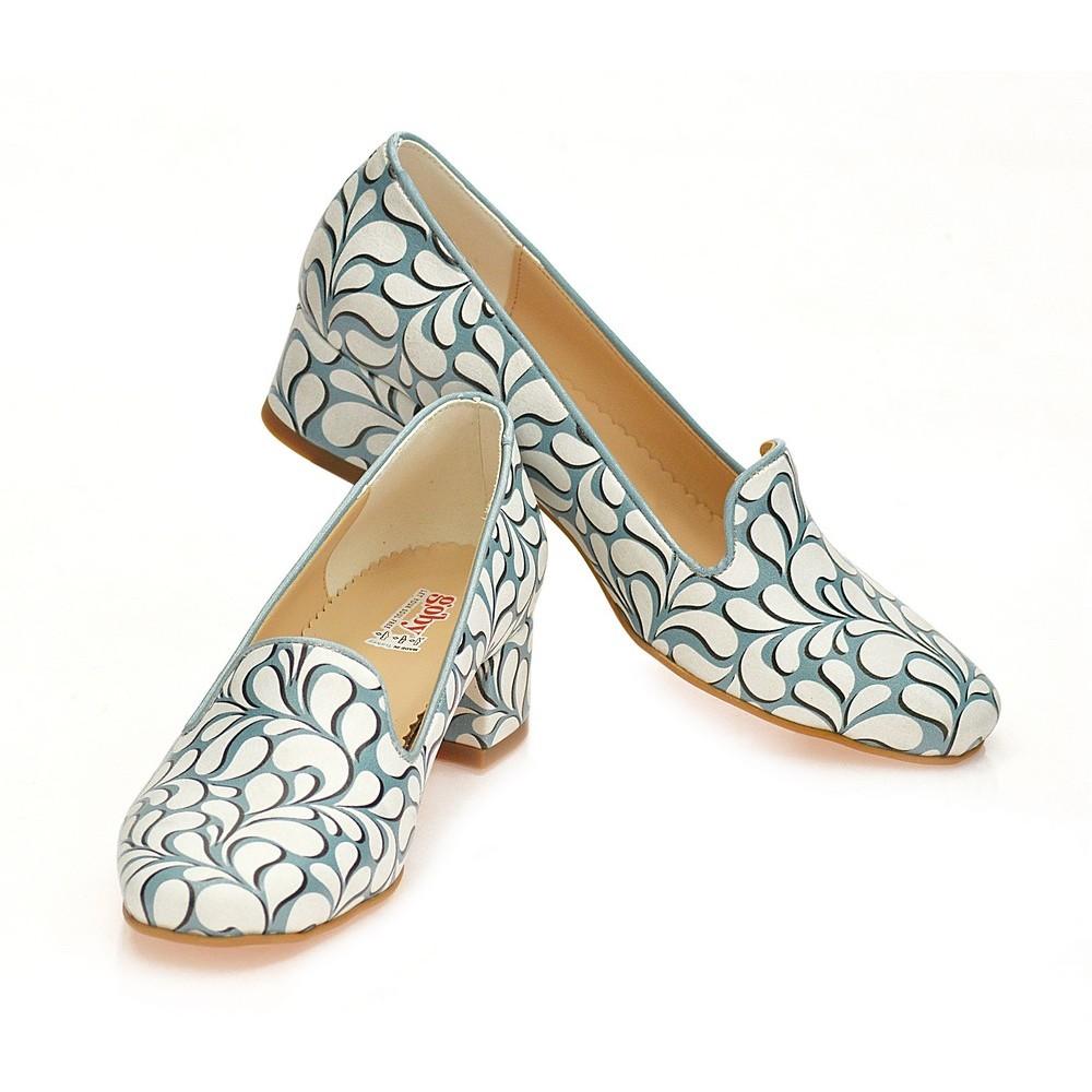 Blue and White Pattern Career Heel Shoes WDB108 (1421158547552)