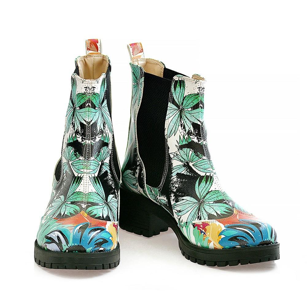 Turquoise Flowers Short Boots WLAS113 (1421232963680)