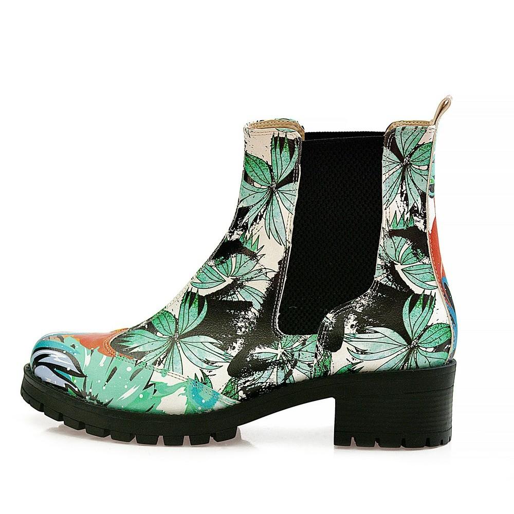 Turquoise Flowers Short Boots WLAS113 (1421232963680)
